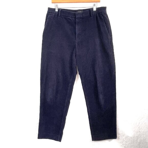 COS Other - COS Pants Mens 34R Navy Blue Cotton Corduroy Relaxed Wide Leg Tapered Casual